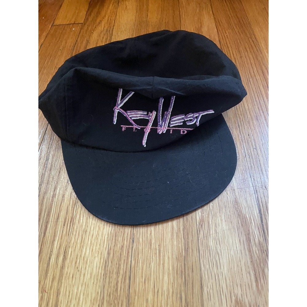 Key West Florida Vtg 80s Adjustable Black Baseball Hat Miami Vice Style Tropical